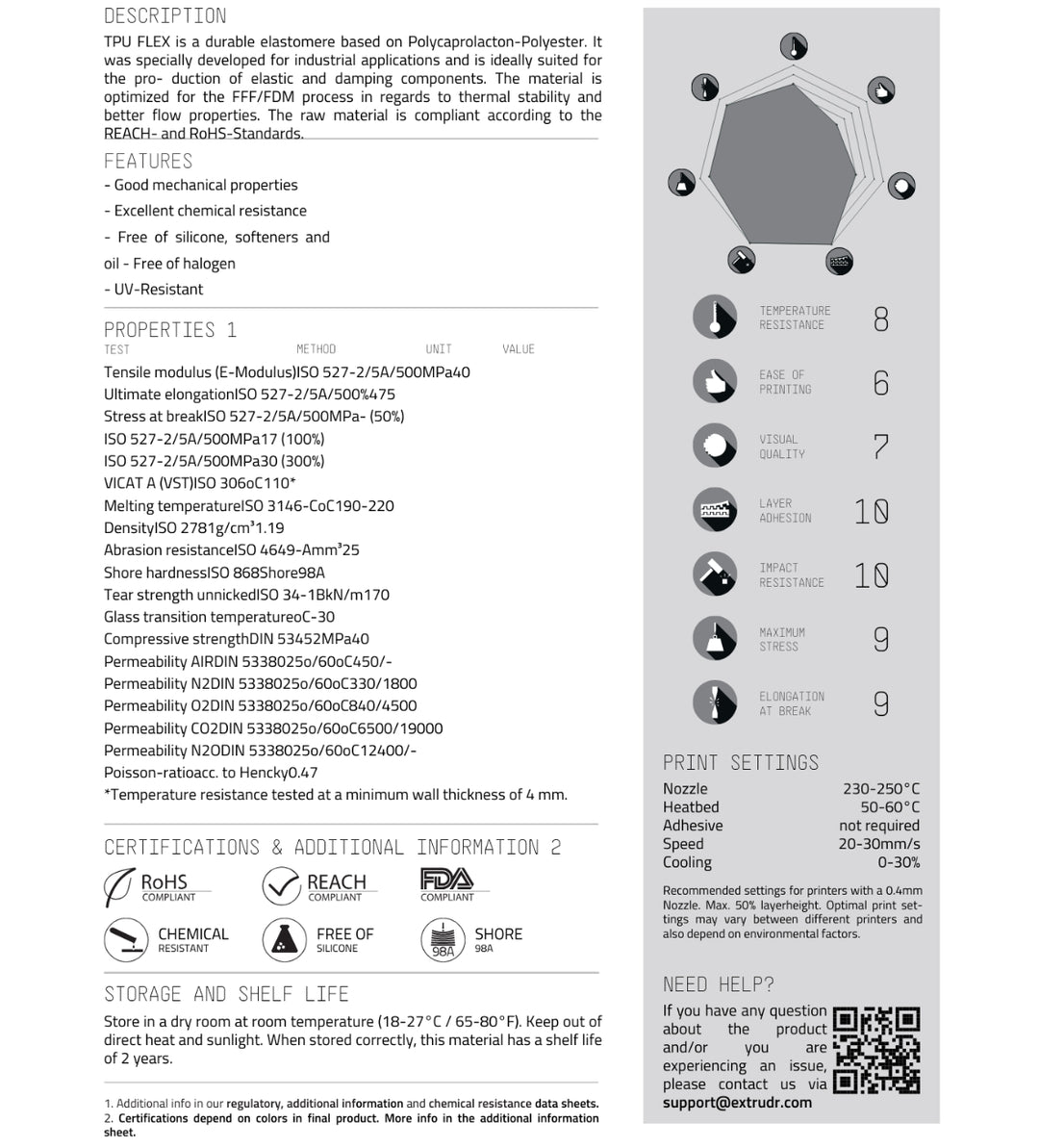 Filamento LAY Flex Medium TPU Shore 98A 750 g