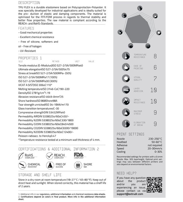 Filamento LAY Flex Medium TPU Shore 98A 750 g